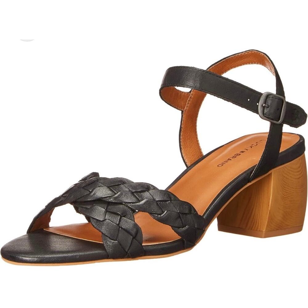 Lucky Brand Sandals‎ Size 6 Black Leather Braided Open Toe Block Heel